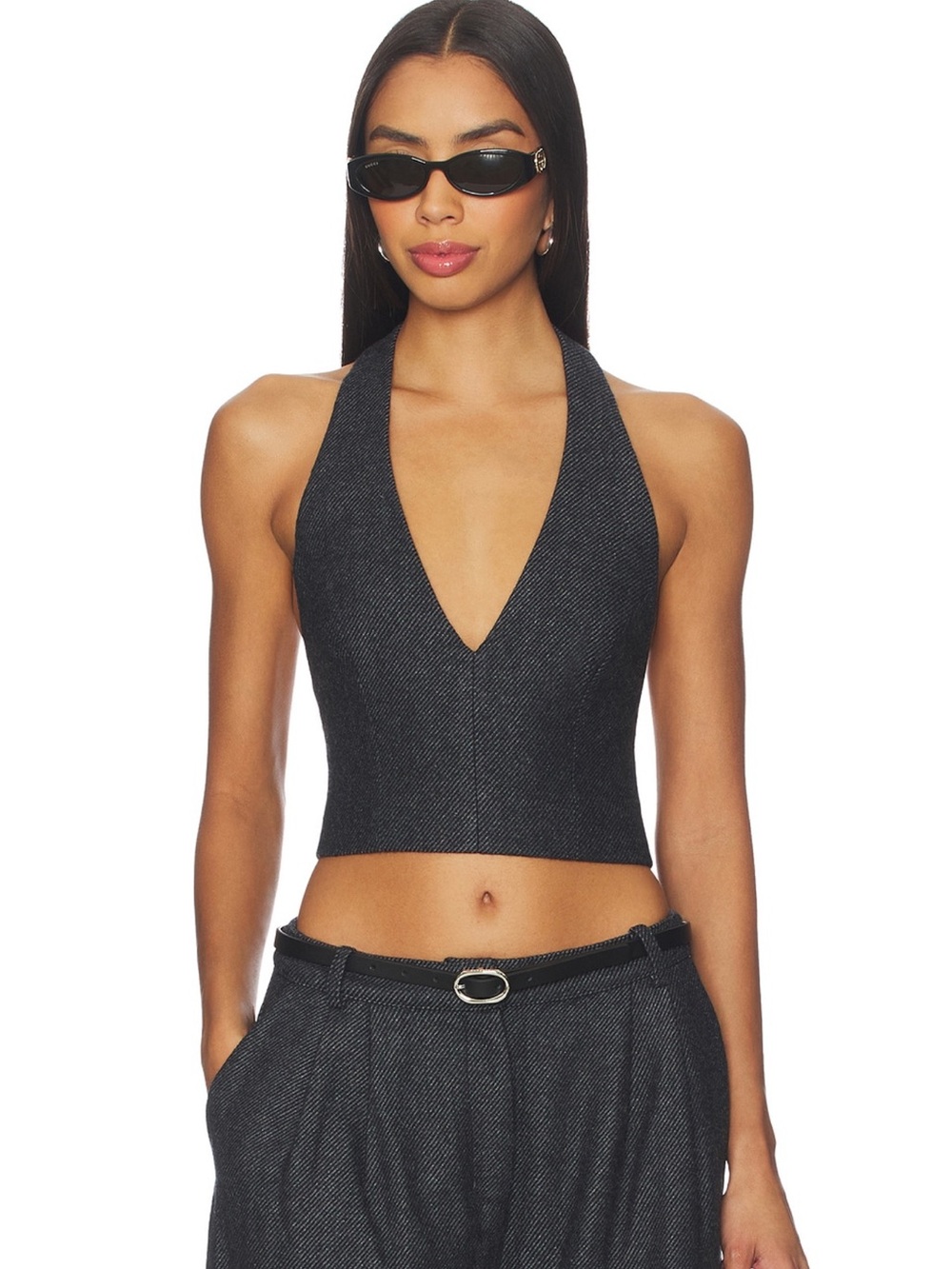 Charcoal Halter V-Neck Cropped Camisole